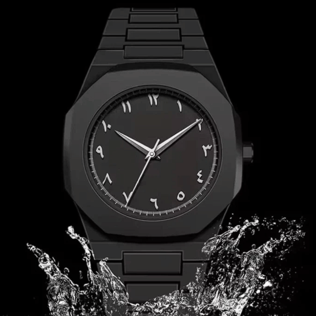 𝐎𝐫𝐢𝐠𝐢𝐧𝐚𝐥 𝐀𝐔𝐑𝐀™ 𝐀𝐫𝐚𝐛𝐢𝐜 𝐄𝐝𝐢𝐭𝐢𝐨𝐧 – Arabic Style Quartz Men's Black Watch - Water Resistance💦