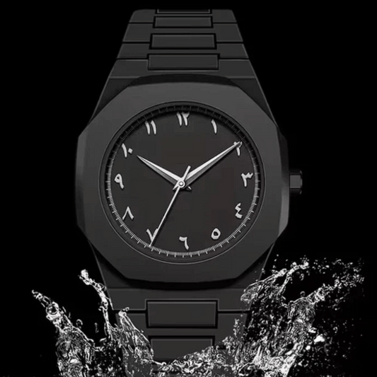 𝐎𝐫𝐢𝐠𝐢𝐧𝐚𝐥 𝐀𝐔𝐑𝐀™ 𝐀𝐫𝐚𝐛𝐢𝐜 𝐄𝐝𝐢𝐭𝐢𝐨𝐧 – Arabic Style Quartz Men's Black Watch - Water Resistance💦